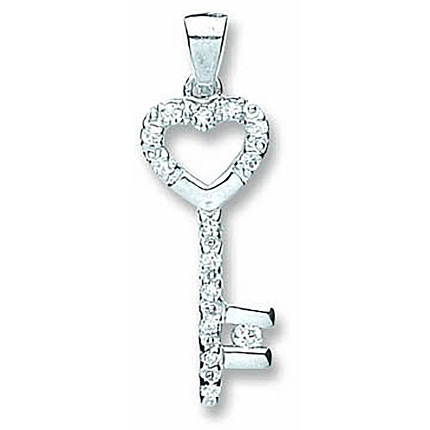 Silver Cubic Zirconia Key Drop Pendant - Fine Necklace - Certified Authentic - Swiss Made – Luxury Jewellery by Imperi